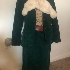 Hunter green vintage corduroy skirt suit
